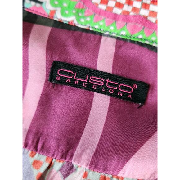 Custo Barcelona Multicolor Geometric Shirt Dress Long Sleeve Silk Blend Size 36 - Picture 4 of 9